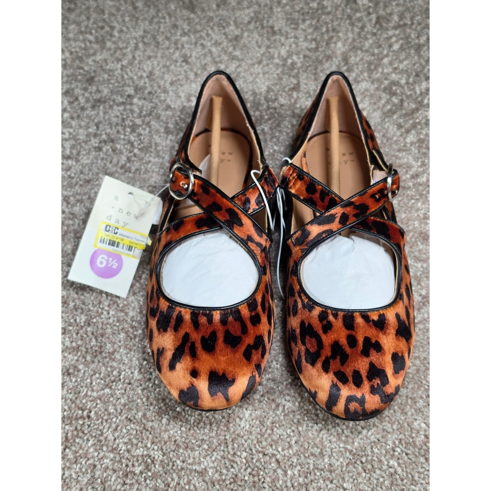 A New Day Tamsin Leopard Print Mary Jane Ballet Flats Brown Animal Print 6.5
